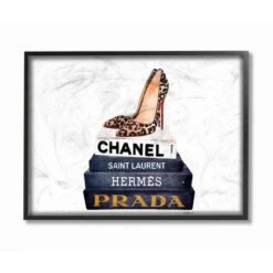 Stupell Industries Glam Fashion Book Set & Leopard Pumps Heels Black Framed Wall Art