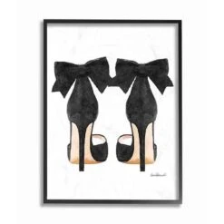Stupell Industries Glam Black Pumps With Black Bow Wall Art In Black Frame