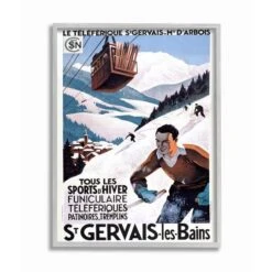 Stupell Industries Mountain Skiing Vintage Illustration Advertisement Gray Framed Wall Art