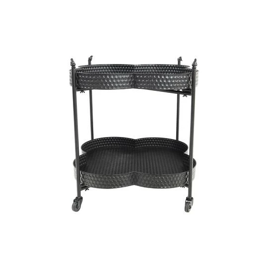 Hello Honey® 28.5" 2-Tier Clover Shaped Metal Bar Cart On Caster Wheels Antique Brass 4 Hello Honey® 28.5" 2-Tier Clover Shaped Metal Bar Cart On Caster Wheels Antique Brass - Image 2