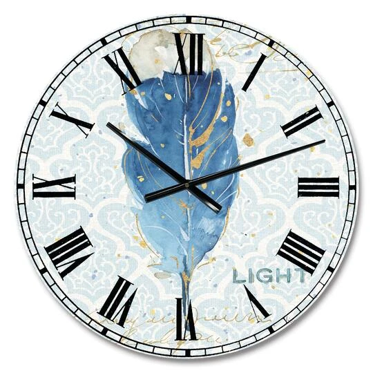 Designart Blue Damask Feather Wall Clock 4 Designart Blue Damask Feather Wall Clock - Image 2