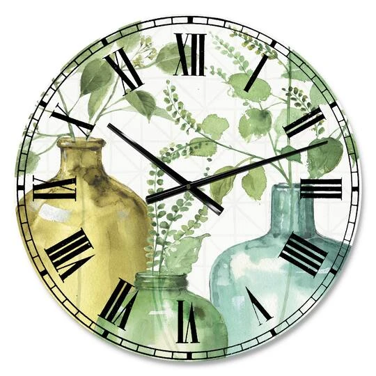 Designart Mixed Botanical Green Leaves IX Farmhouse Wall Clock 3 Designart Mixed Botanical Green Leaves IX Farmhouse Wall Clock