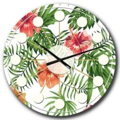 Designart 'Tropical Botanicals And Flowers Ii Mid-Century Modern Wall Clock