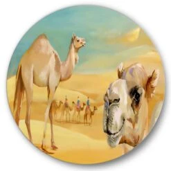 Designart - Camels In The Desert - Farmhouse Metal Circle Wall Art -Michaels Decor Sale M20019818 1 1