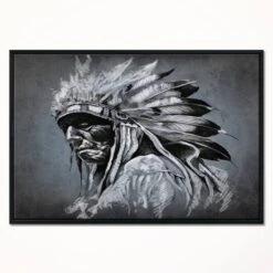 Designart - American Indian Tattoo Art - Portrait Canvas Print In Black Frame -Michaels Decor Sale M20020225 2