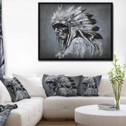 Designart - American Indian Tattoo Art - Portrait Canvas Print In Black Frame -Michaels Decor Sale M20020225 4