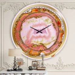 Designart 'Pink And Gold Chalcedony Agate Modern Wall Clock