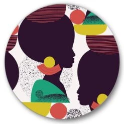 Designart - Ethnic Geometric Silhouette Of Afro American III - Modern Metal Circle Wall Art
