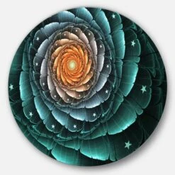 Designart - Fractal Flower Turquoise Digital Art' Floral Metal Circle Wall Art