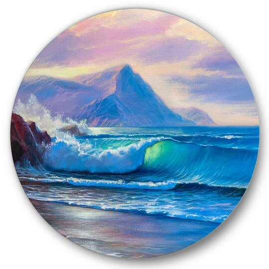 Designart - Blue Waves Breaking At The Beach I - Nautical & Coastal Metal Circle Wall Art 4 Designart - Blue Waves Breaking At The Beach I - Nautical & Coastal Metal Circle Wall Art - Image 2