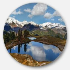 Designart - Lake With Pine Trees Reflecting Sky' Extra Large Landscape Metal Circle Wall Art
