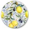 Designart - Lemon Ornament On Blue Geometrical Pattern III - Tropical Metal Circle Wall Art -Michaels Decor Sale M20022446 1