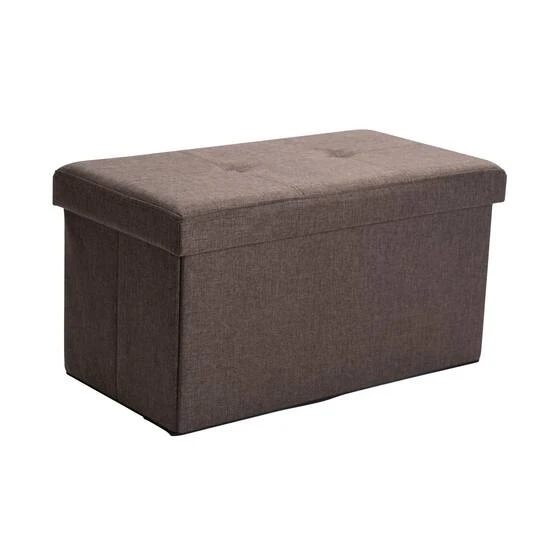 Simplify 30" Faux Linen Double Folding Storage Ottoman Gray 4 Simplify 30" Faux Linen Double Folding Storage Ottoman Gray - Image 2