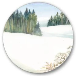 Designart - Pine Forest In Snowy Winter Landscape - Traditional Metal Circle Wall Art