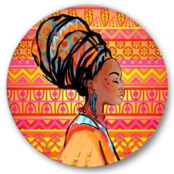 Designart - Portrait Of Afro American Woman With Turban I - Modern Metal Circle Wall Art
