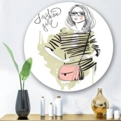 Designart - Trendy Fashion Girl - Shabby Chic Metal Circle Wall Art