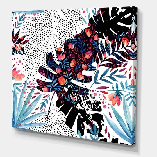 Designart - Tropical Floral Patchwork I - Tropical Canvas Wall Art Print 4 Designart - Tropical Floral Patchwork I - Tropical Canvas Wall Art Print - Image 2