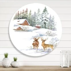 Designart - Winter Cottage With Two Deers - Farmhouse Metal Circle Wall Art -Michaels Decor Sale M20025494 2